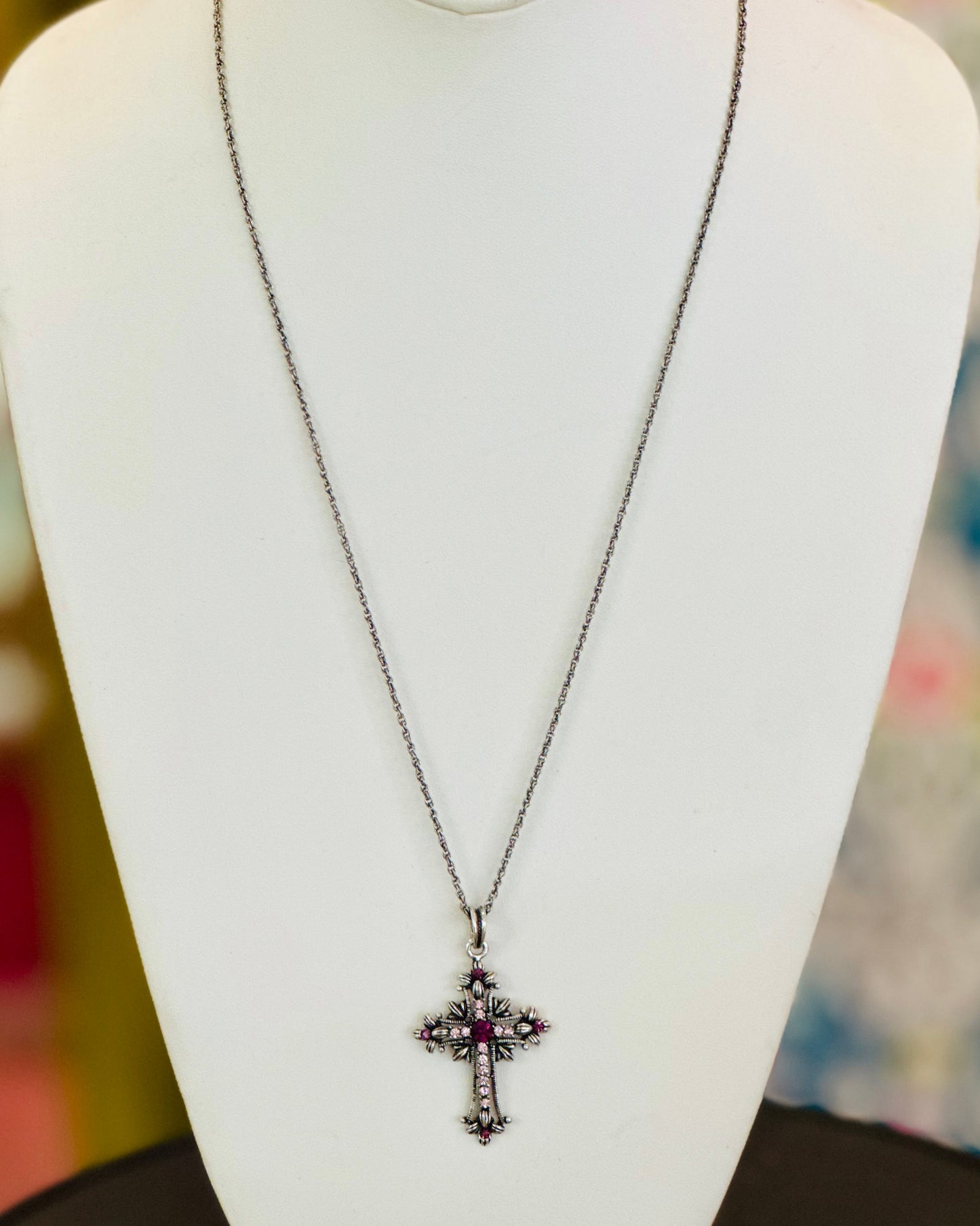 Vintage Amethyst Cross Pendant Necklace