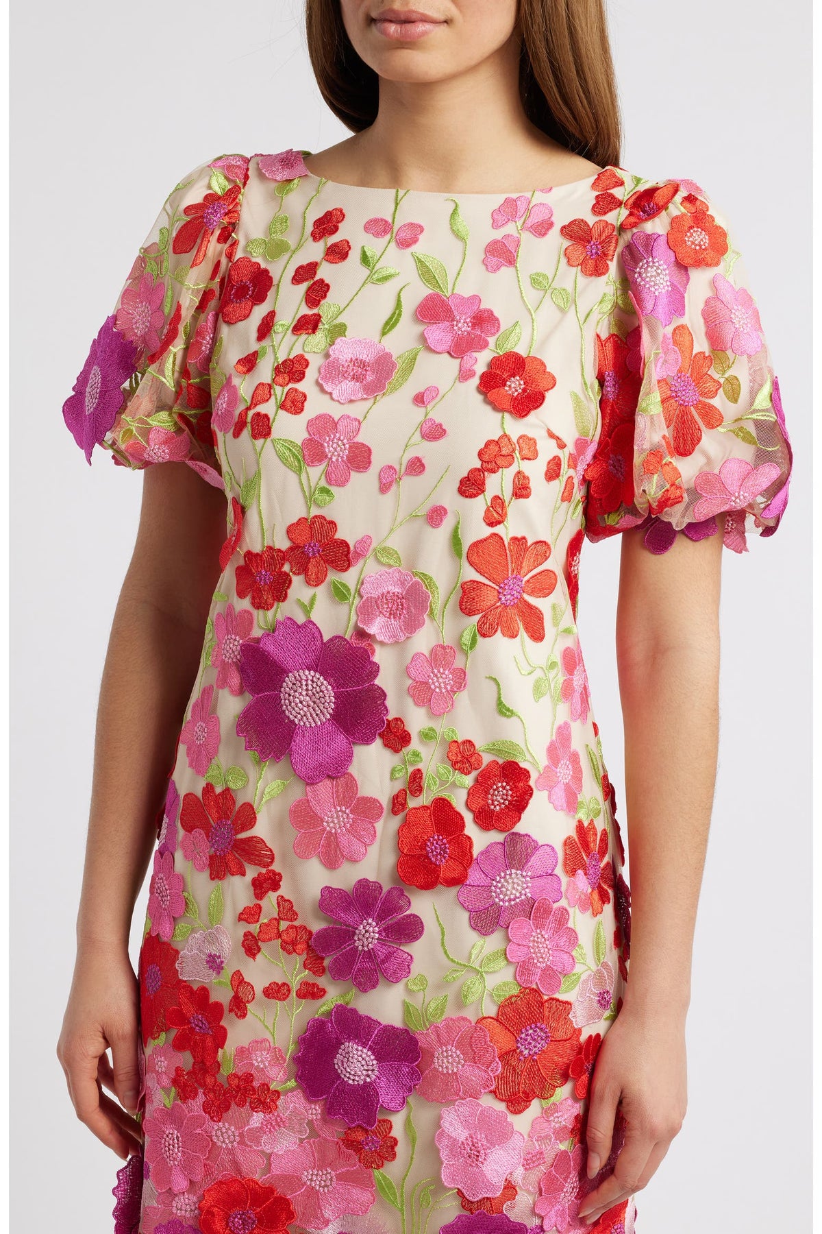 Eliza J Women's Floral-Embroidered Puff-Sleeve Dress