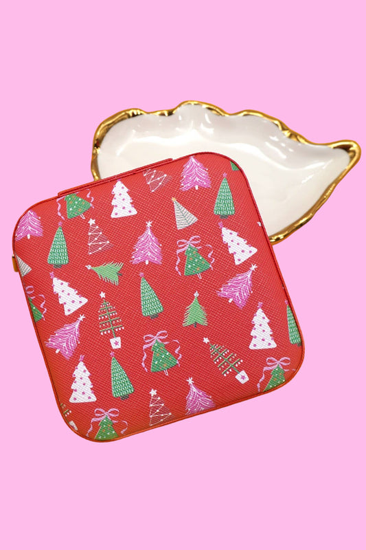 Red Christmas Tree Travel Jewelry Case