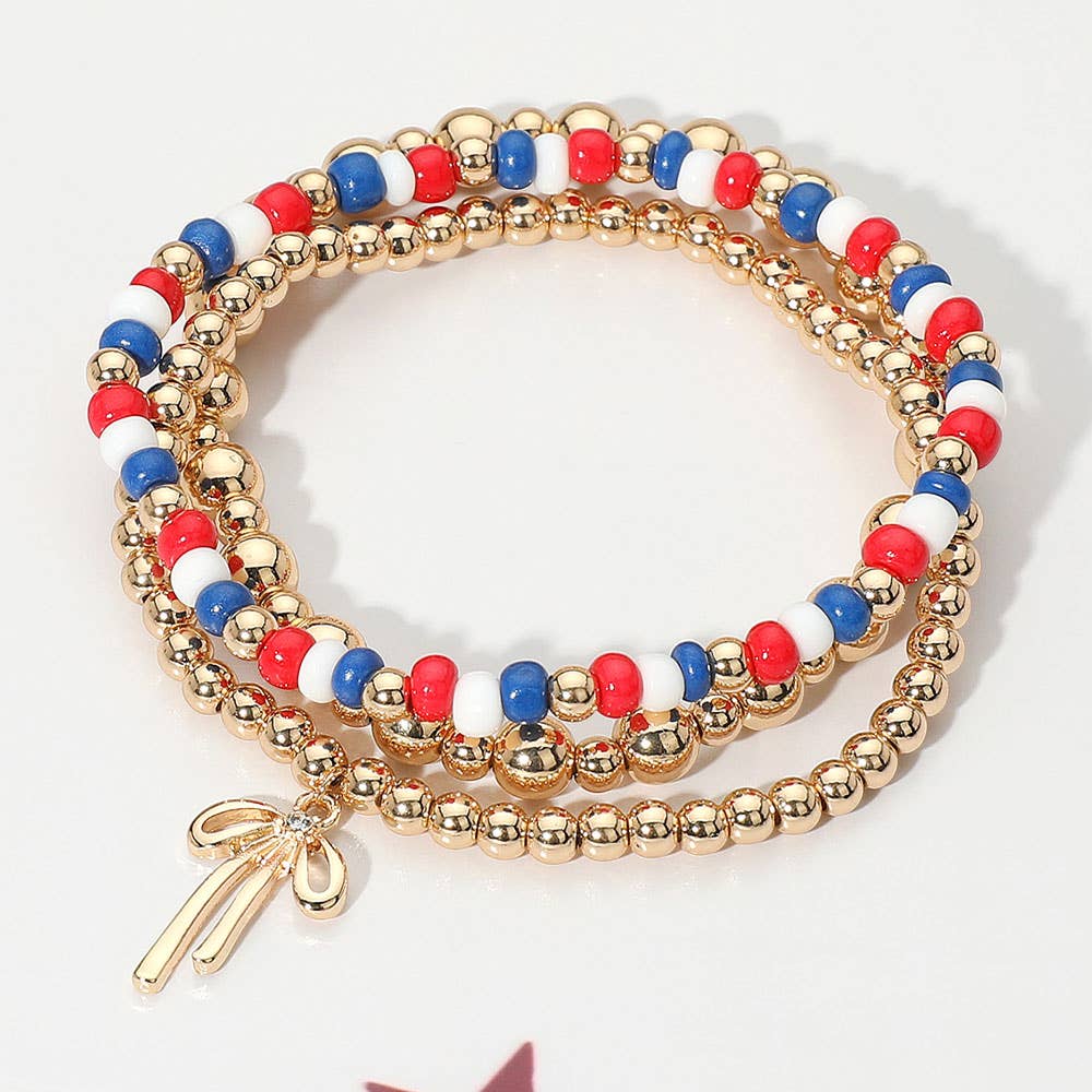 Bow Charm Beaded Layered Bracelets