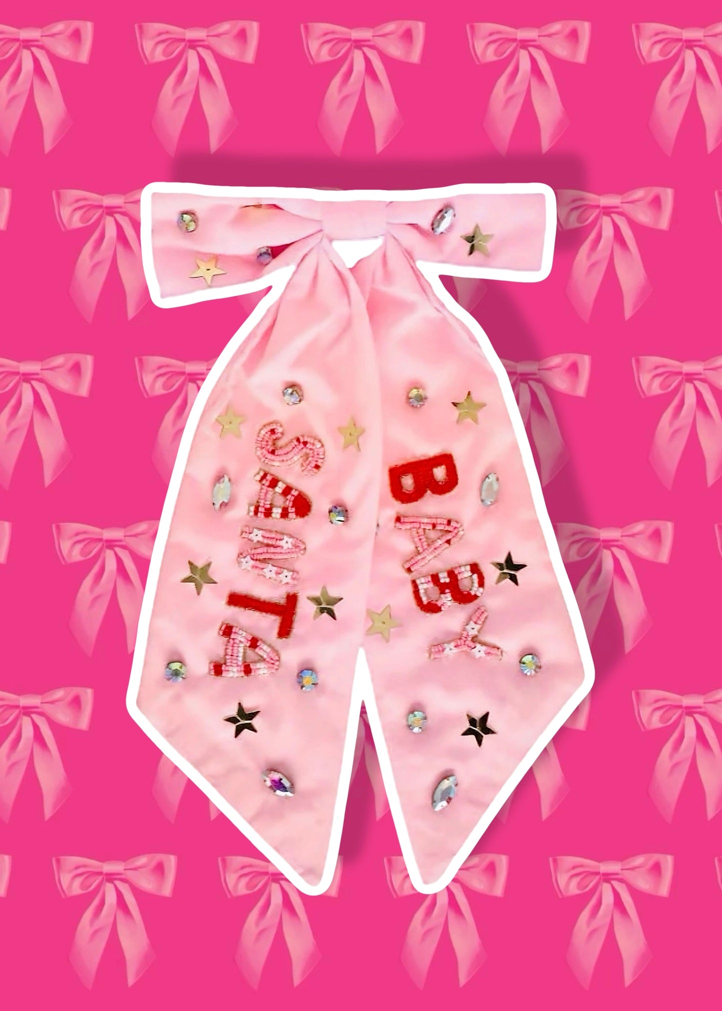 Pink Satin Beaded "Santa Baby" Hair Bow