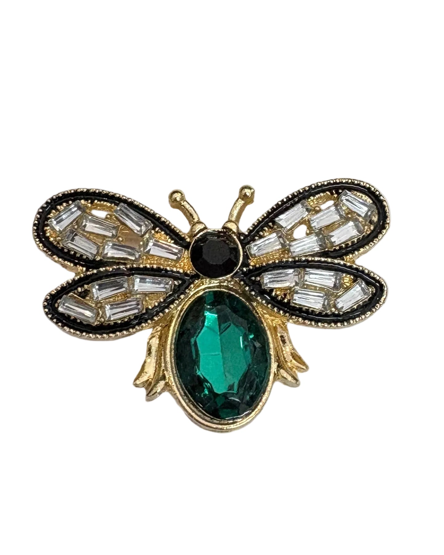 Emerald Green Crystal & Baguette Rhinestone Bee Brooch Pin