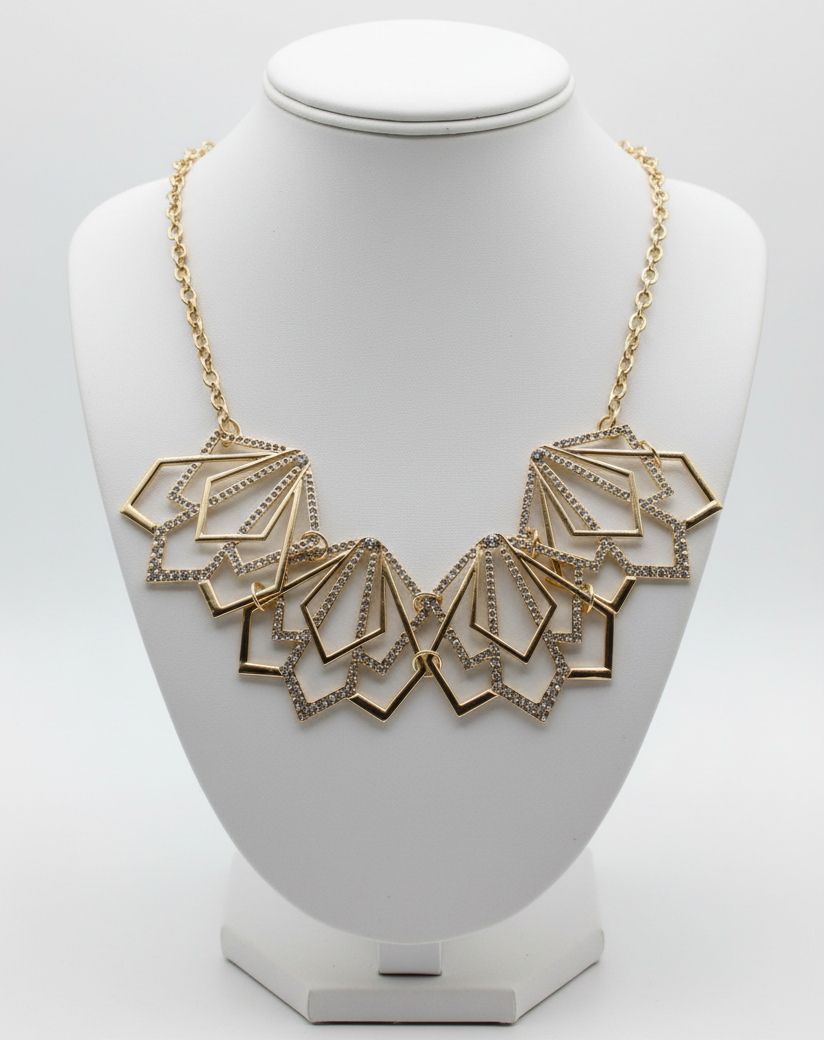 Art Deco Geometric Fan Statement Necklace