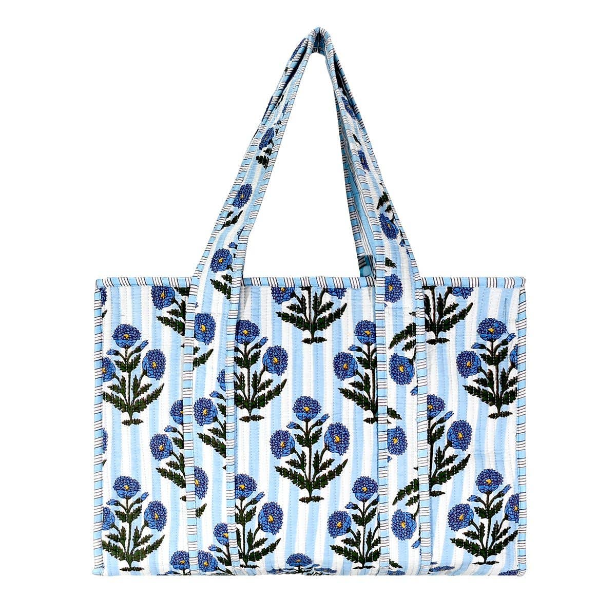 Cotton Striped Floral Tote Bag- Small & Large