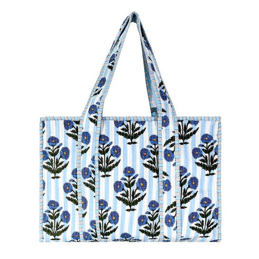 Cotton Striped Floral Tote Bag- Small & Large