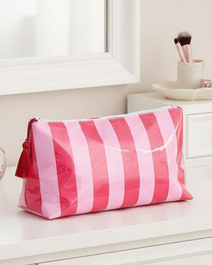 Pink Waterproof Fun Stripes Cosmetic Case