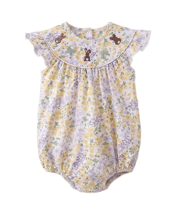 Floral Bunny Bow Embroidery Ruffle Bubble