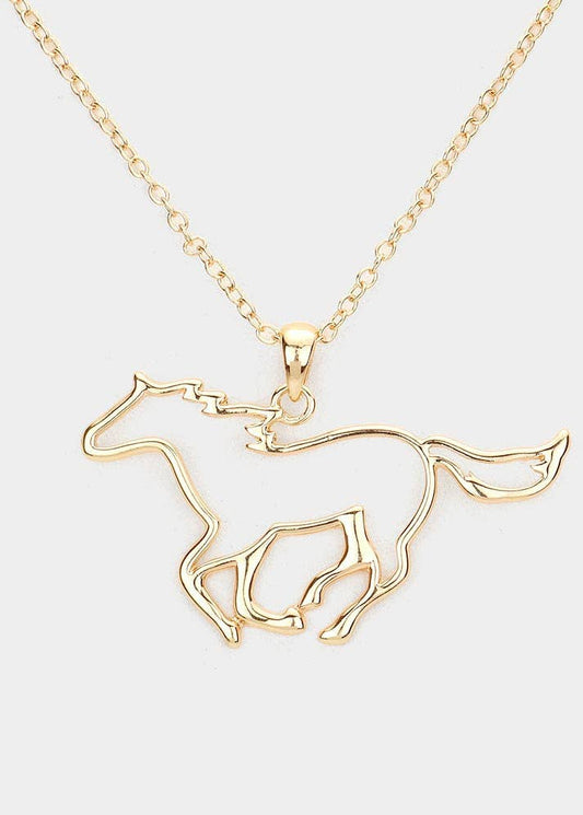 Metal Cut Out Horse Pendant Necklace