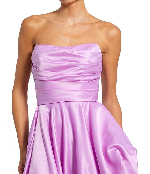 Purple Strapless Ruched High Low Gown