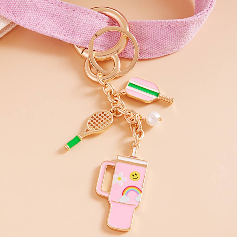 Enamel Pickleball Floral Tumbler Keychain Bag Charm