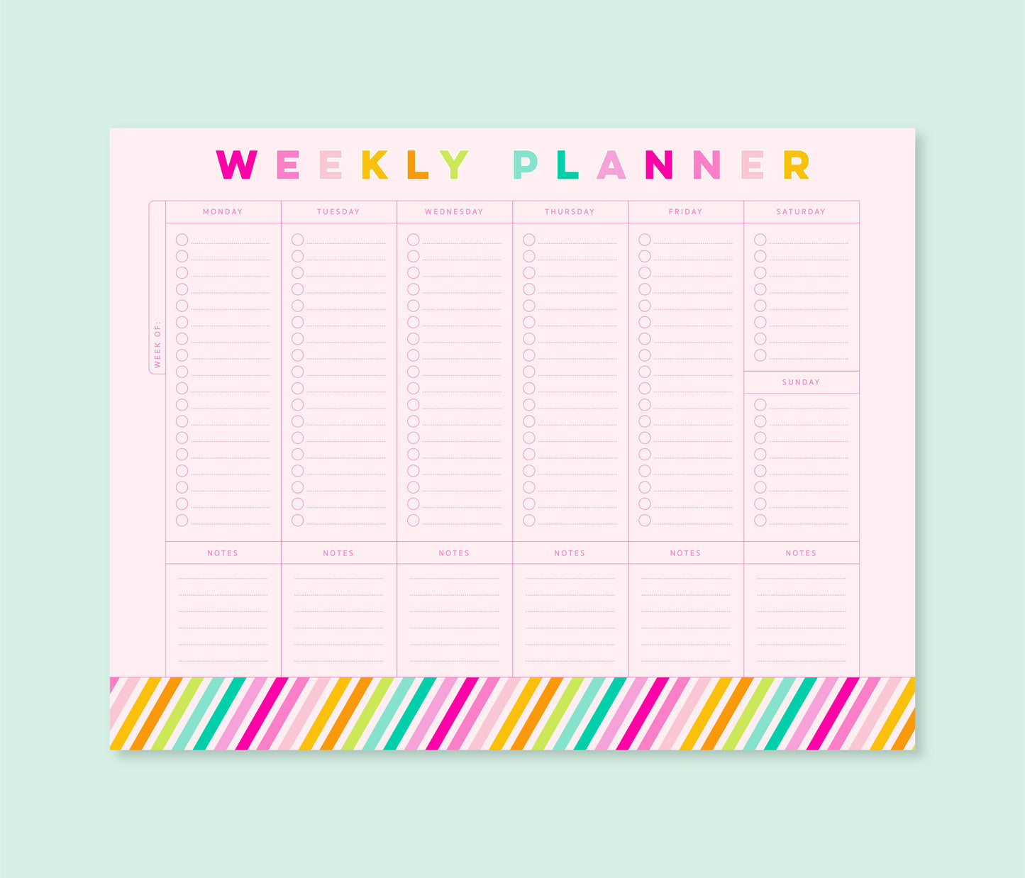 Rainbow Stripes Weekly Planner & Notepads Gift