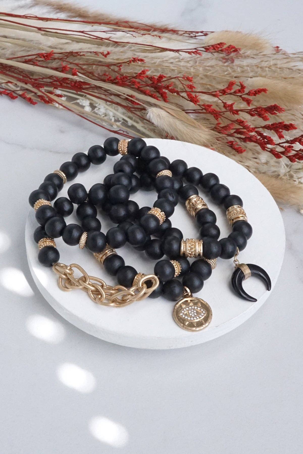 Beaded Boho Wooden Bracelet Set