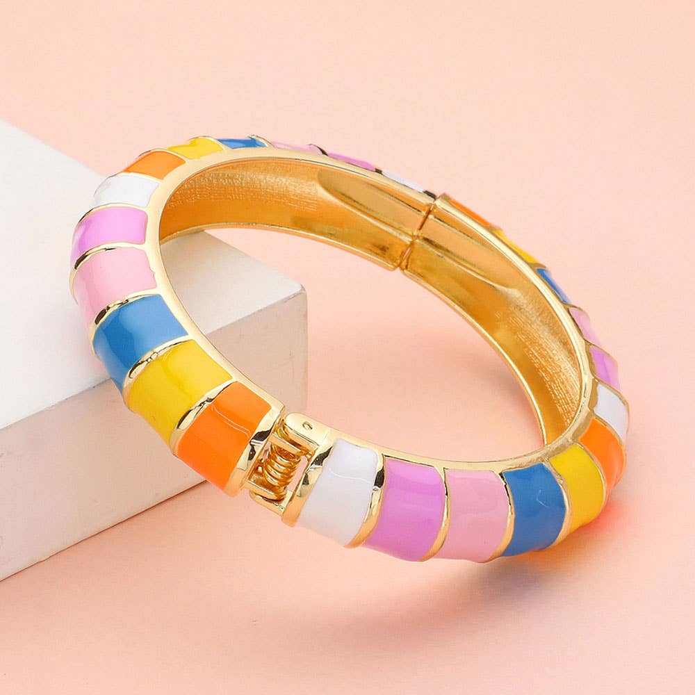 Enamel Bamboo Hinged Bangle Bracelet