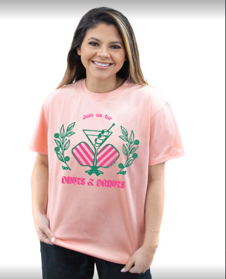 Dinks and Drinks Curvy Pink Tee Shirt