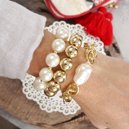 Chunky Chain Beads Pearl Trio Bracelets