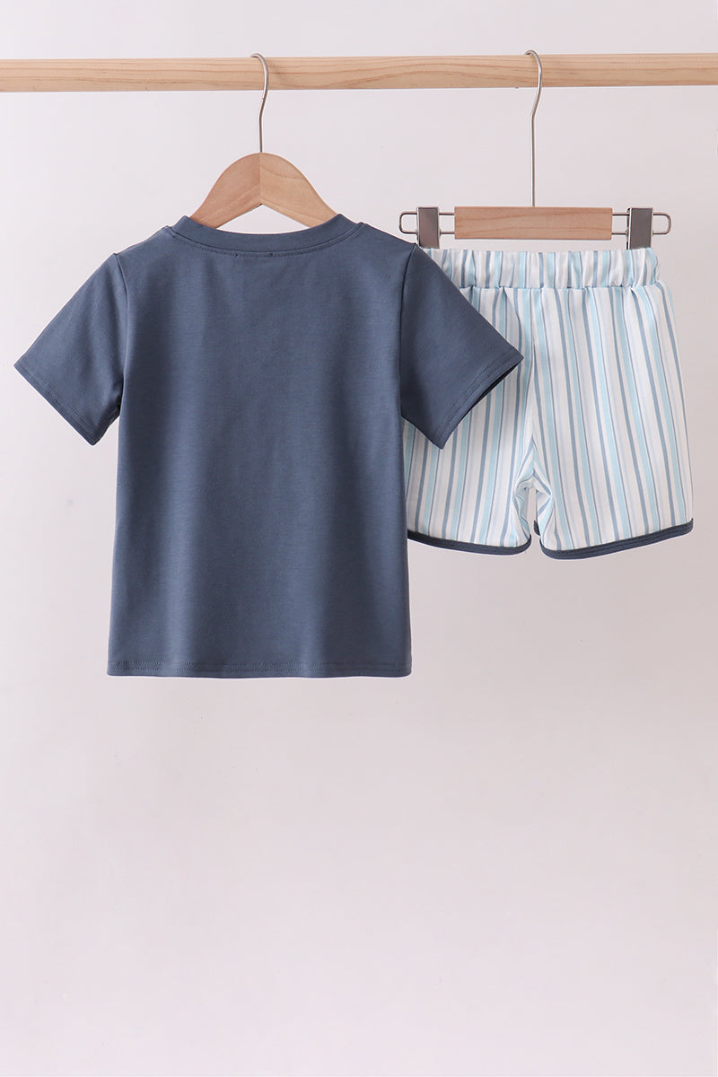Blue Whale Appliqué Shorts Set