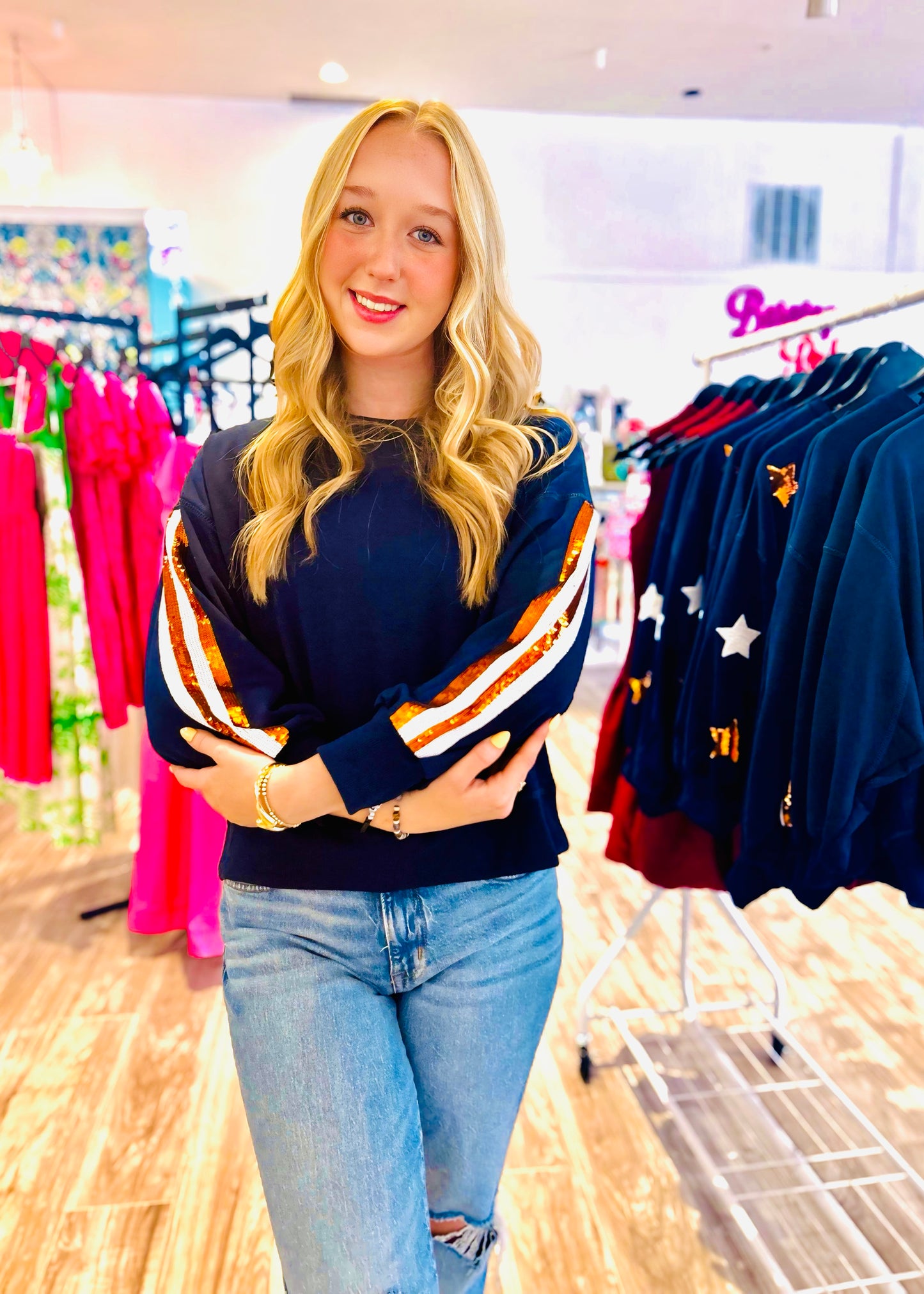 Millie Navy AU Stripe Sweatshirt