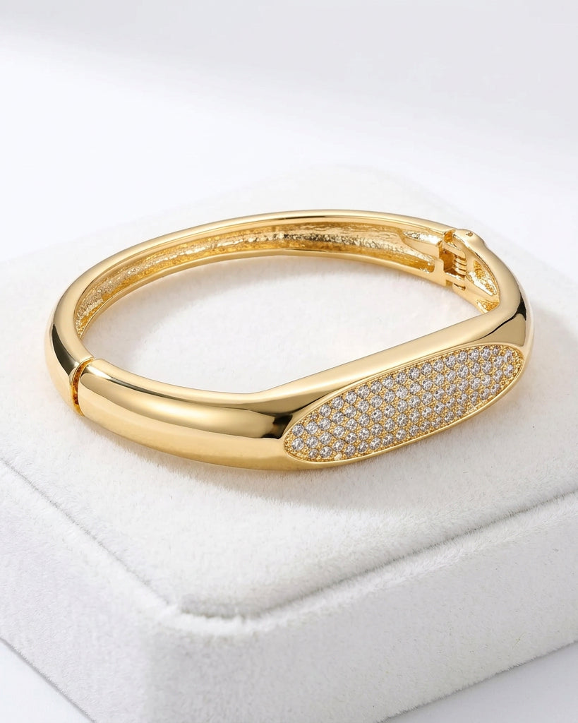 Vintage High-Polish Pavé Crystal Shield Hinged Bangle