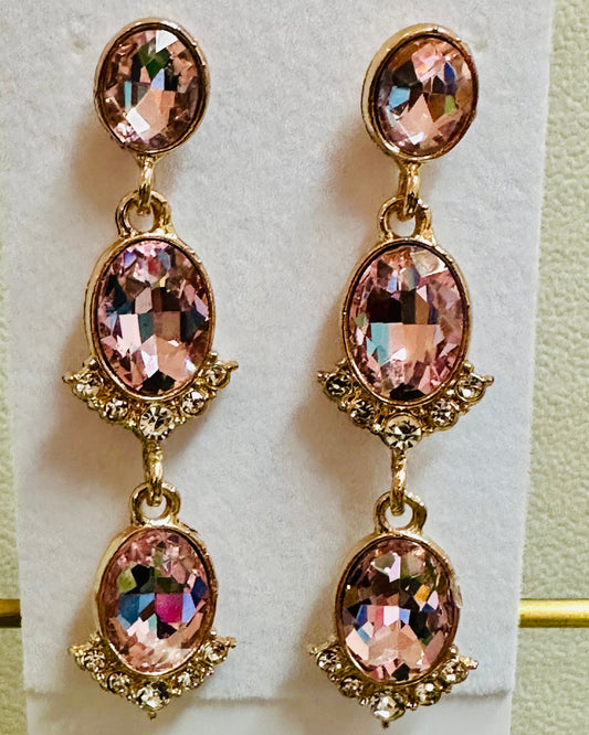 Cushion Cut Pink Linear Oval Earrings