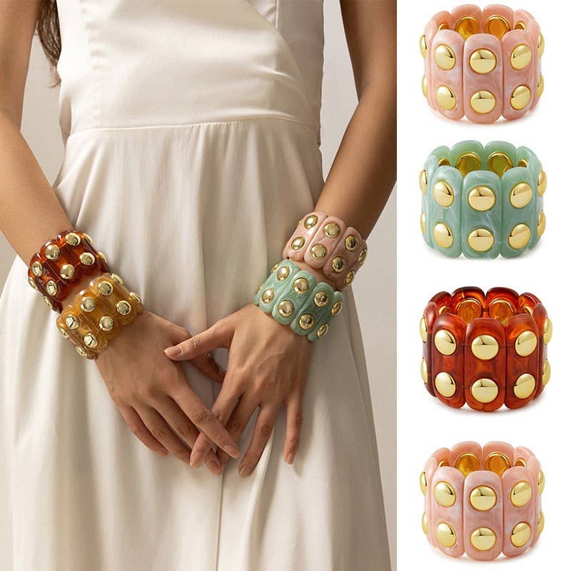 Color-Block Gold Acrylic Stretch Cord Bracelet