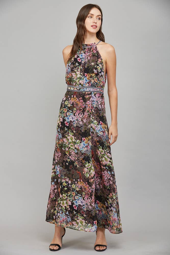 Floral Autumn Halter Maxi Dress