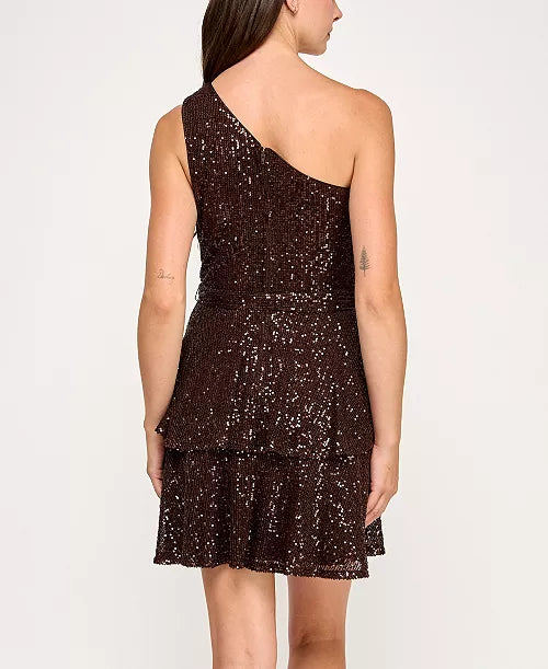 ROWA Juniors' One Shoulder Sequin Embellished Short Dress