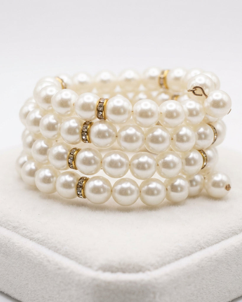 Vintage Multi-Row Pearl & Crystal Rondelle Wrap Bracelet