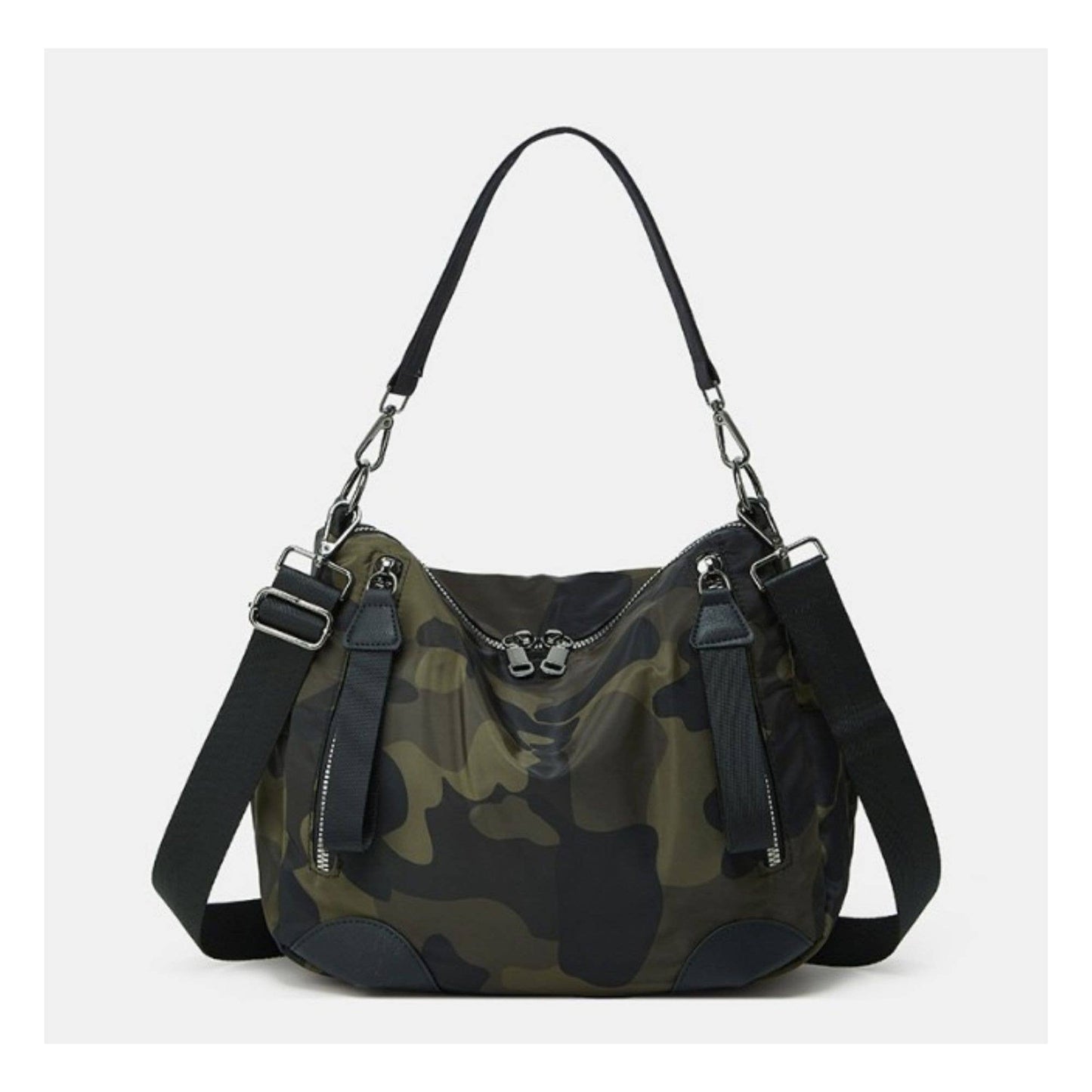 Olive Nylon Zipper Crossbody Bag