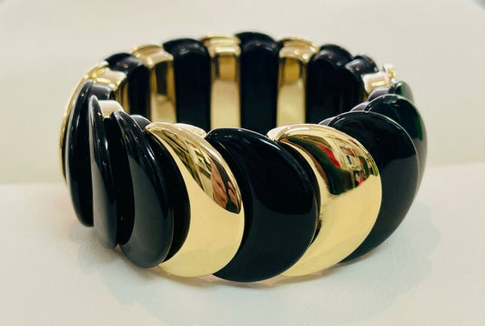 Vintage Architectural Ribbed Link Stretch Bangle