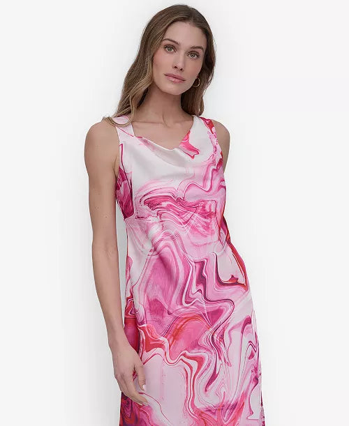 Women's Abstract-printed Cowlneck Sleeveless Midi Dress