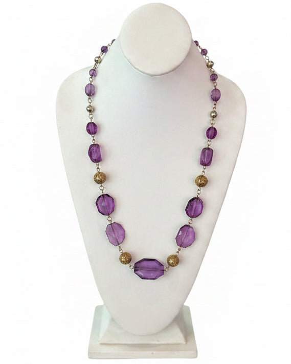 Vintage Amethyst Lucite & Filigree Statement Necklace