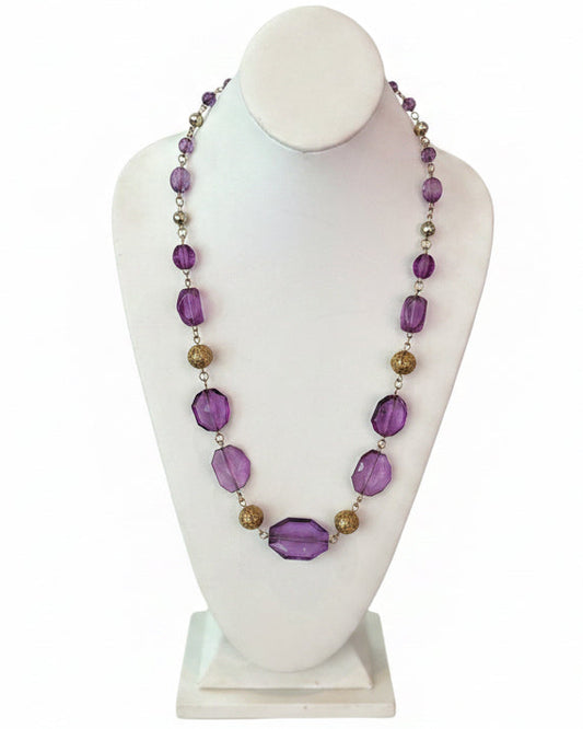 Vintage Amethyst Lucite & Filigree Statement Necklace