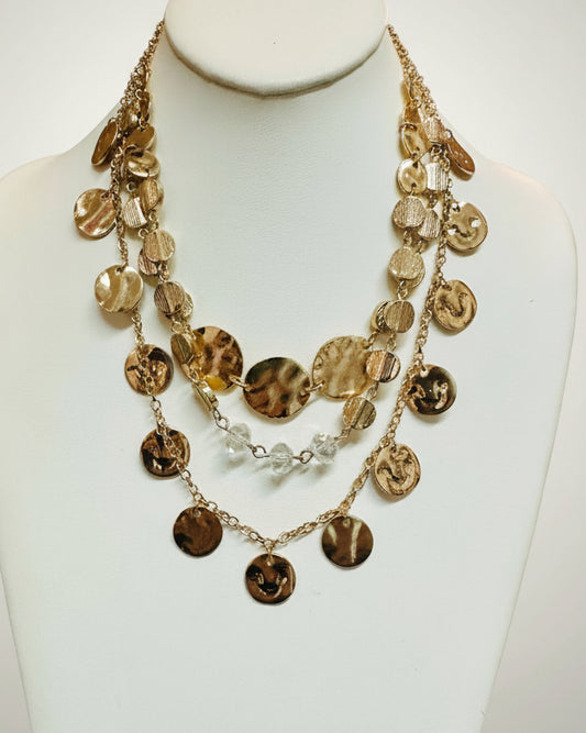 Bohemian Cascading Multi-Strand Hammered Disc Statement Necklace