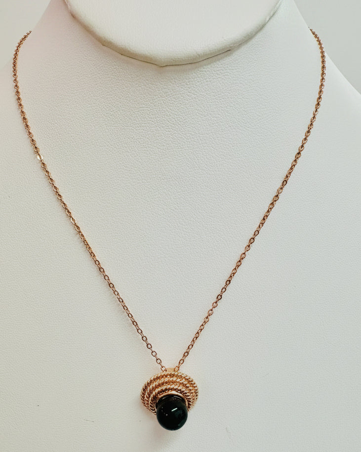 14k Rose Gold Plated Cabochon Pendant Necklace