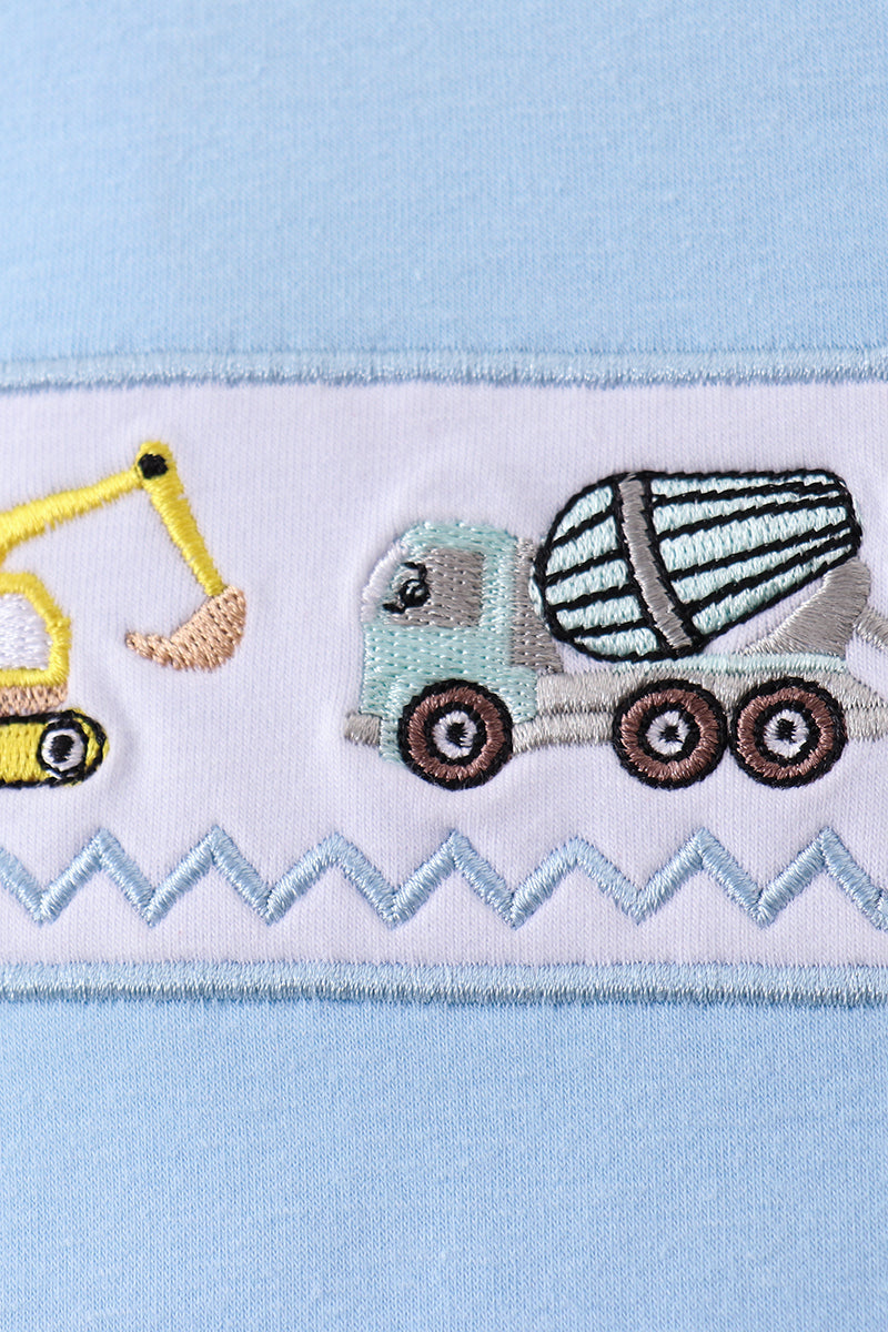 Blue Car Embroidery Shorts Set