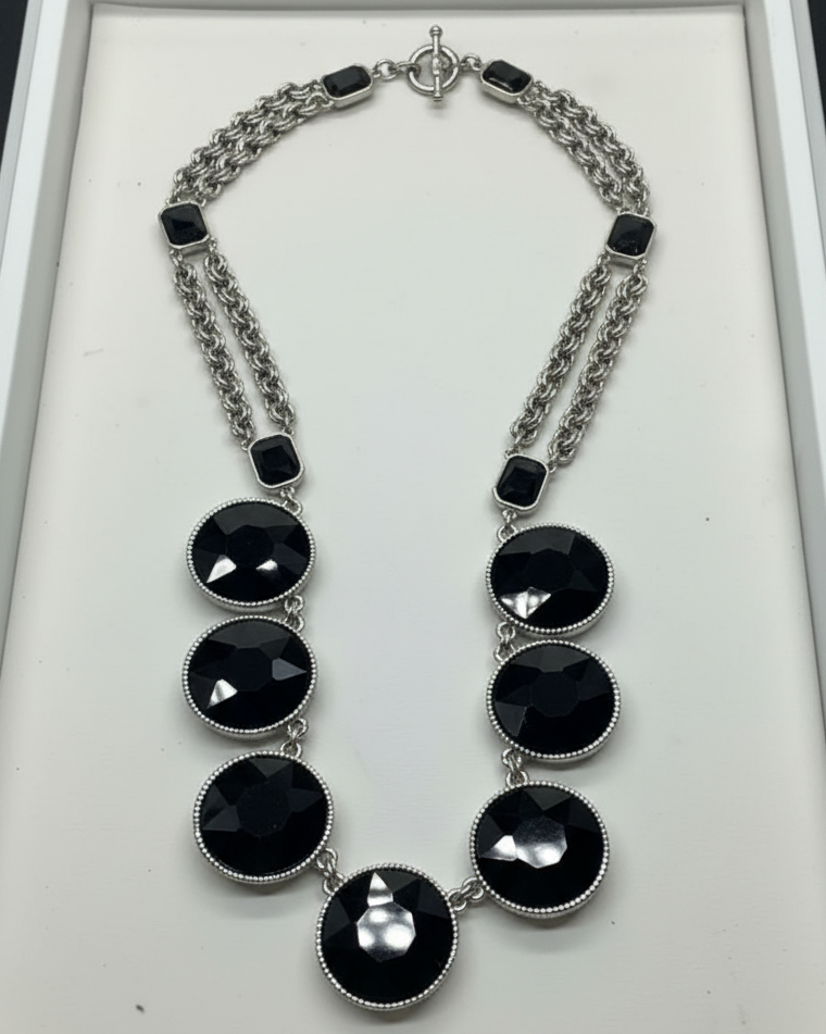 Vintage Midnight Cabochon Statement Necklace