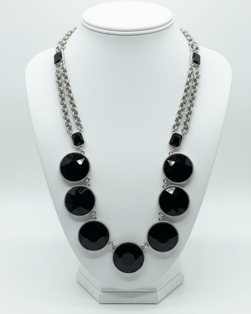 Vintage Midnight Cabochon Statement Necklace