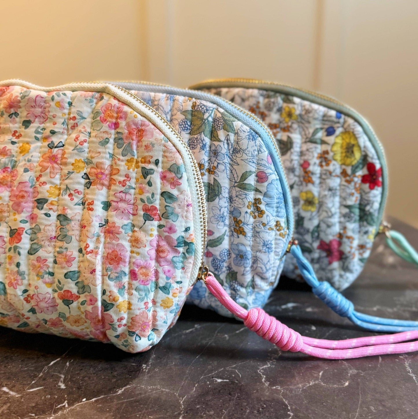 Vintage-Inspired Quilted Floral Cosmetic Bags