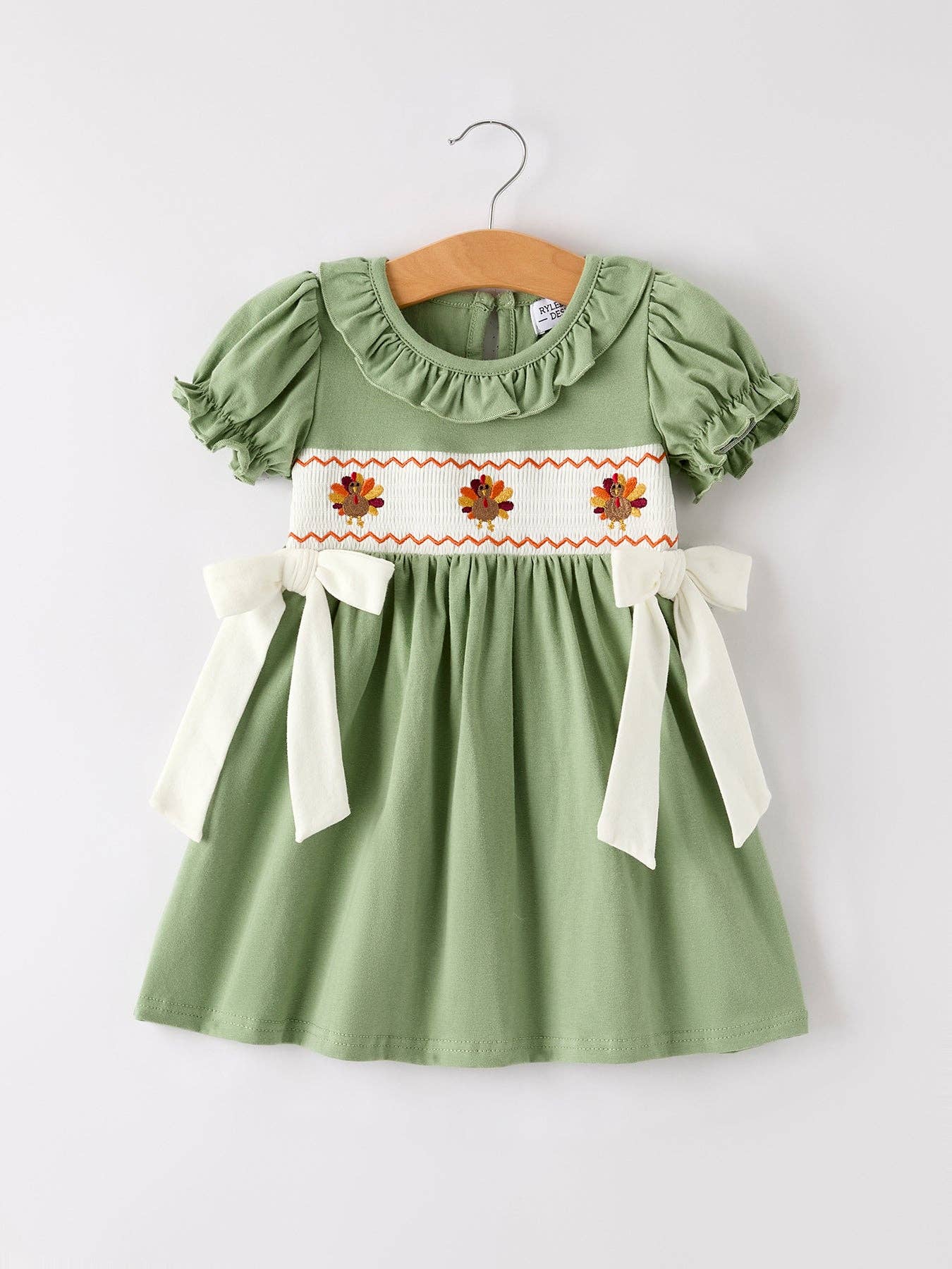 Thanksgiving Smock Embroidered Green Dress