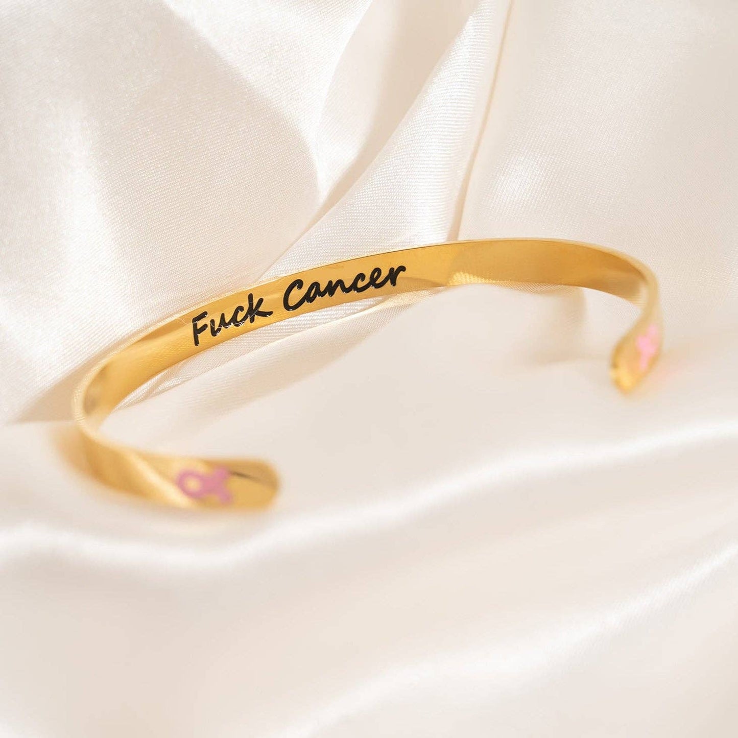 18K Gold PVD Stainless Steel Adjustable Bangle F*ck Cancer