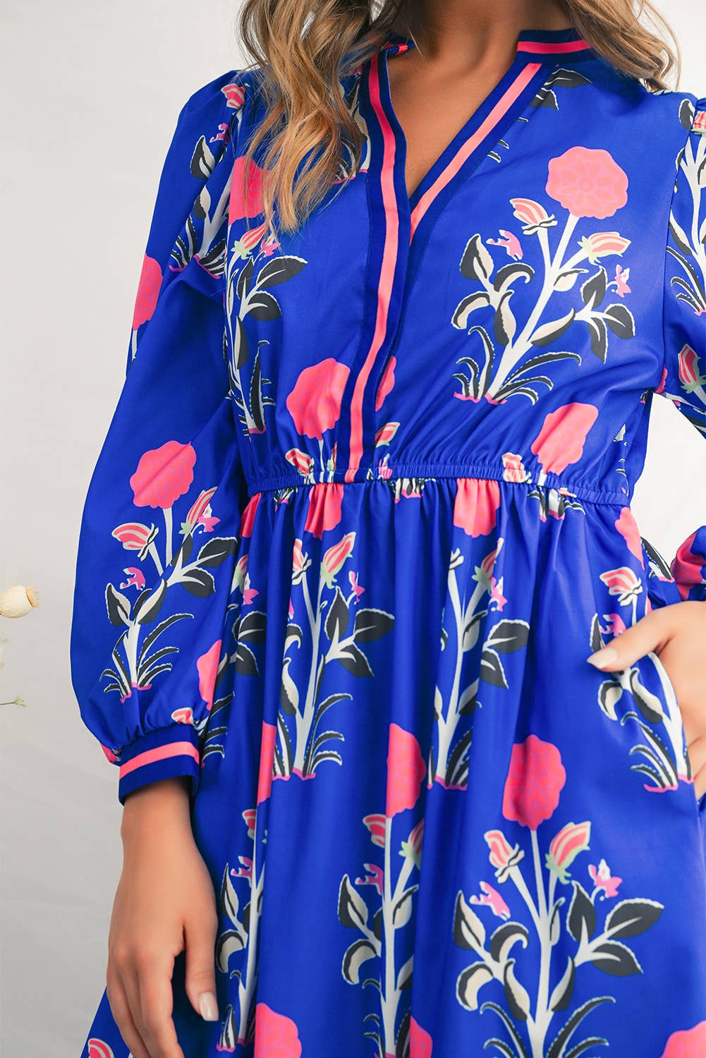 Vibrant Blue Floral Midi Dress