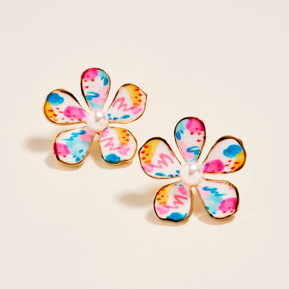 Floral Petal Pearl Center Earrings