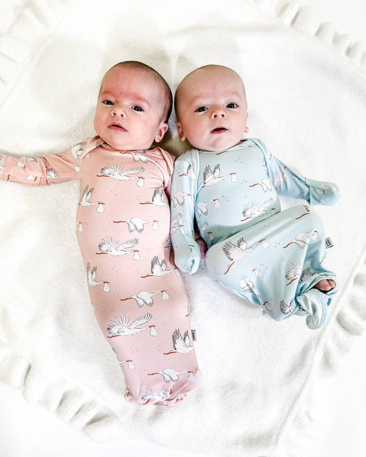 Baby Boy Blue Storks - Knotted Infant Gown