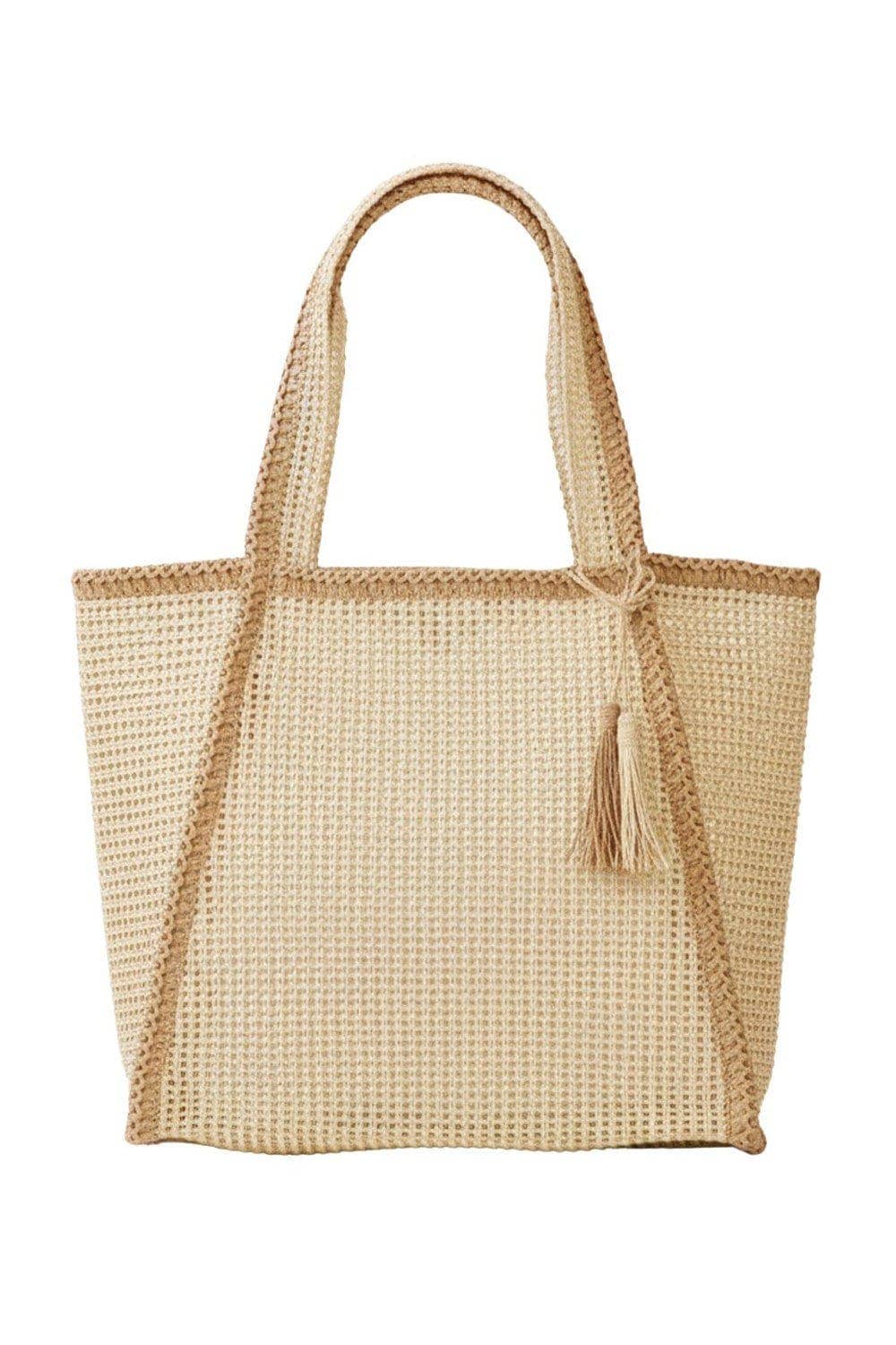 Two Tone Woven Straw Beach Tote Bag