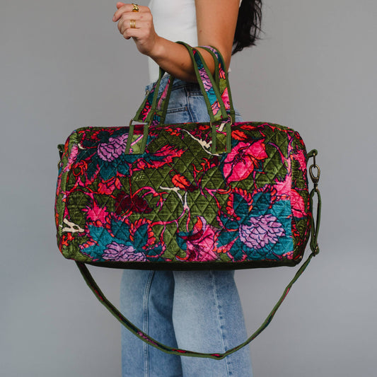Olive & Multicolored Floral Duffle