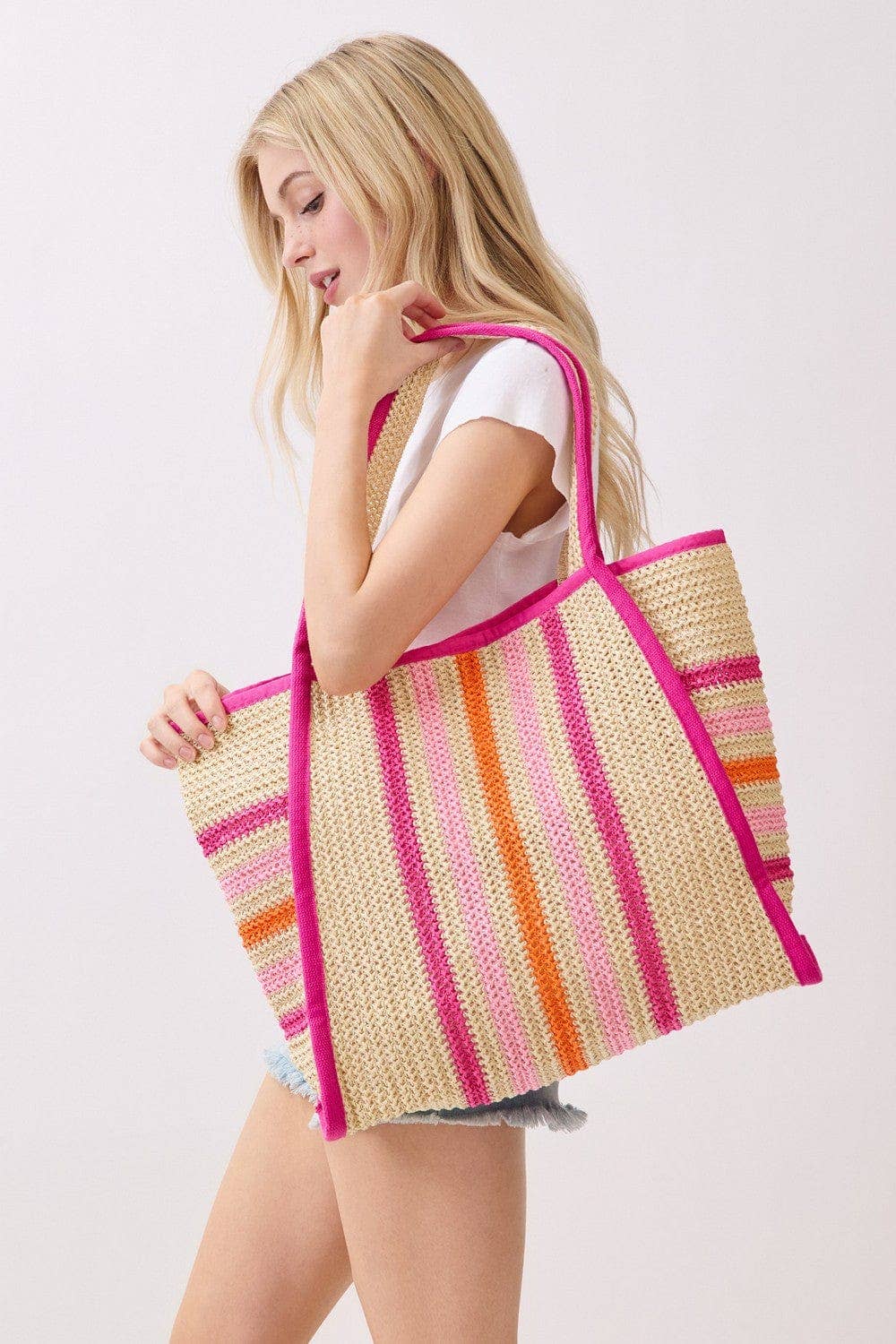 Jennifer Multi Color Straw Beach Tote Bag