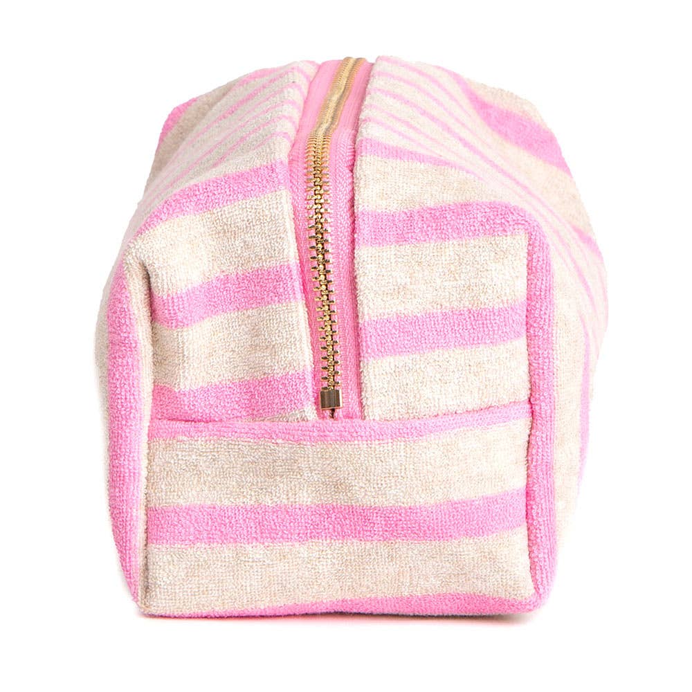 Striped Terry Textured Cosmetic Pouch Bag