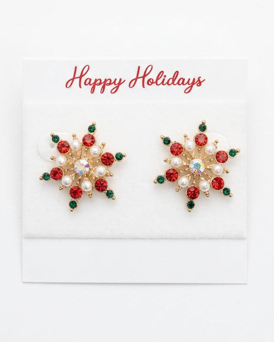 Winter Wonder Pearl & Crystal Snowflake Stud Earrings