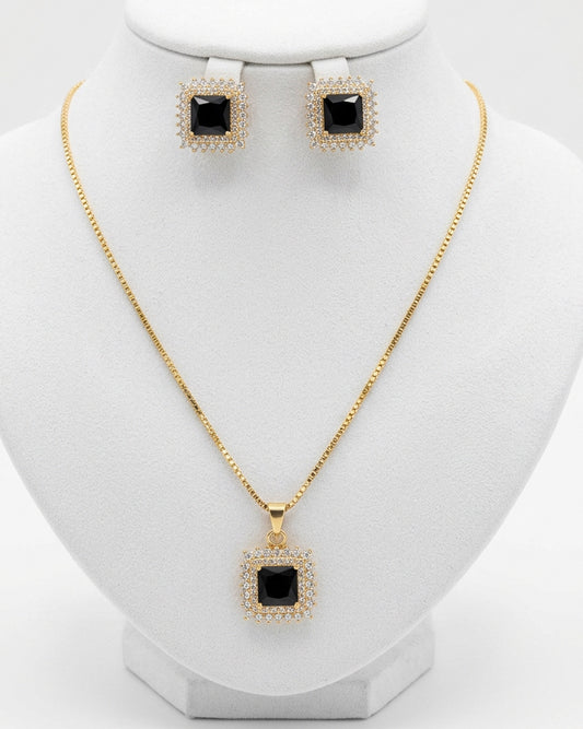 Midnight Elegance Halo Matching Jewelry Set