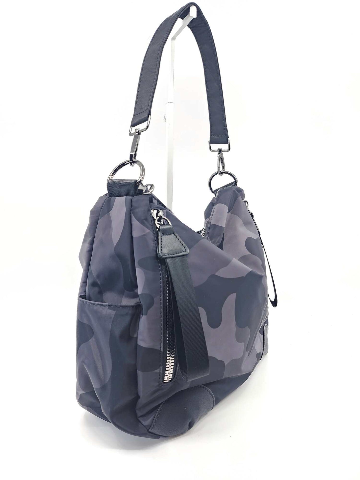 Gray Nylon Zipper Crossbody Bag